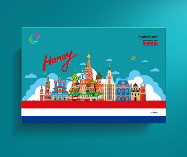 蜂还巢俄罗斯彩色蜂蜜礼品盒包装设计